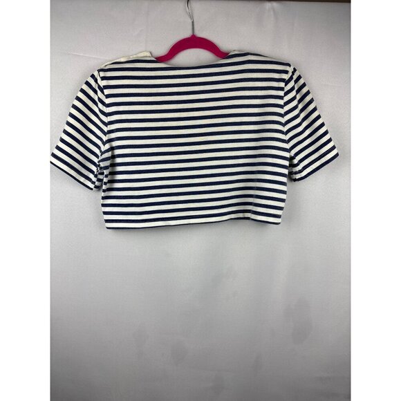 Vintage Byer California Nautical Striped Crop Top With Button Detail Large Cotto - Picture 6 of 6